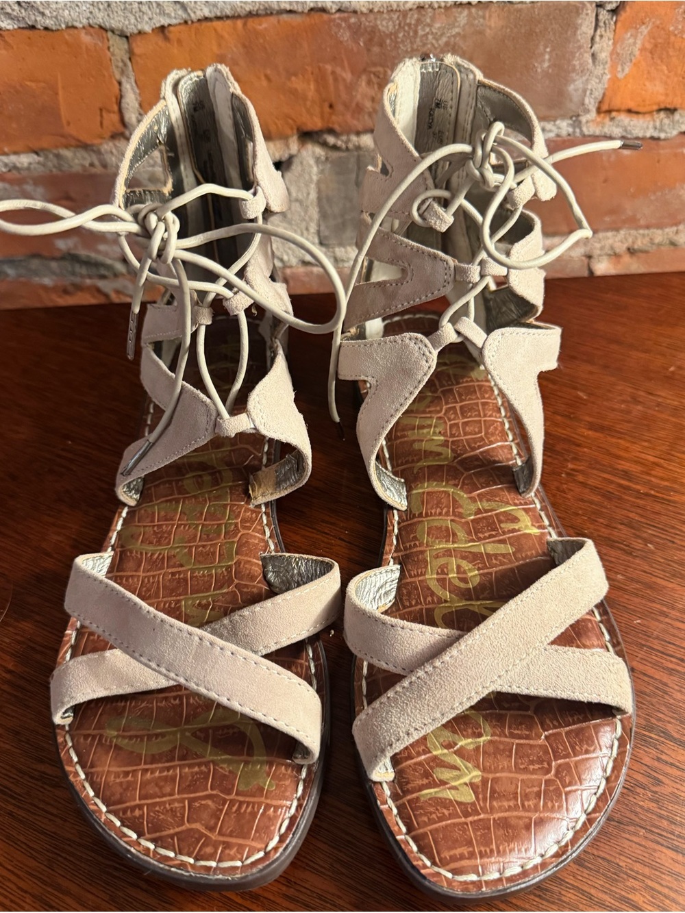 Sam Edelman Gemma Taupe Suede Lace-Up Gladiator Sandals Size 7